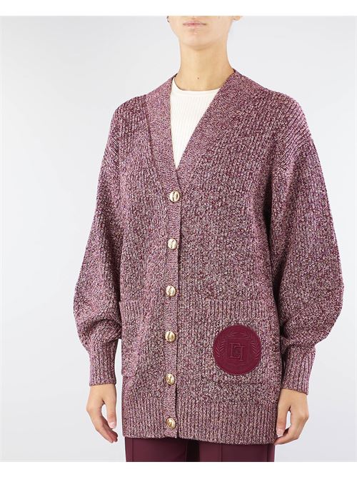 Cardigan in viscosa mouliné con patch logo Elisabetta Franchi ELISABETTA FRANCHI | Maglia | MK85S46E2CO8